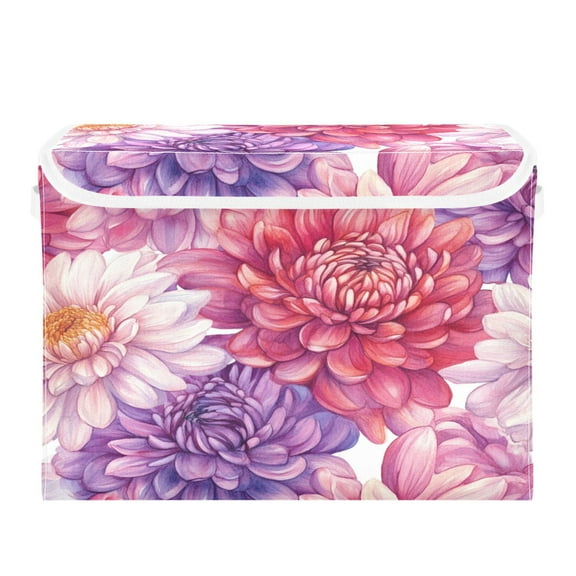 Storage Box With Lid 16.5x12.6x11.8In Foldable Stacked Household Storage Box Chrysanthemums Purple