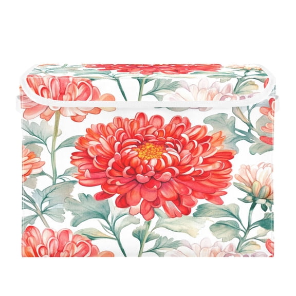 Storage Box With Lid 16.5x12.6x11.8In Foldable Stacked Household Storage Box Chrysanthemums Red