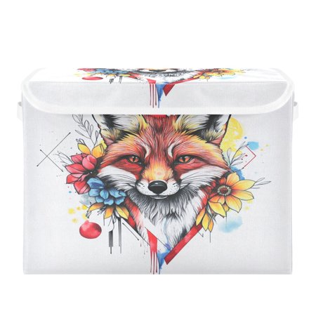 Storage Box With Lid 16.5x12.6x11.8In Foldable Stacked Household Storage Box Color Art Cool Fox