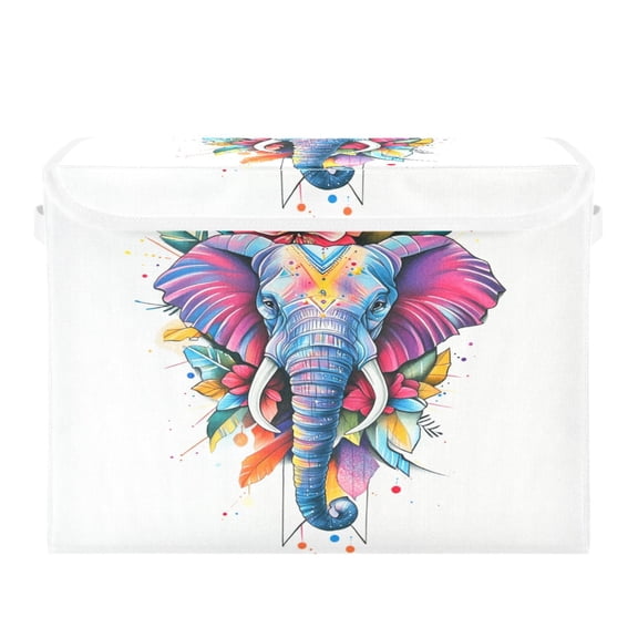 Storage Box With Lid 16.5x12.6x11.8In Foldable Stacked Household Storage Box Color Art Elephant