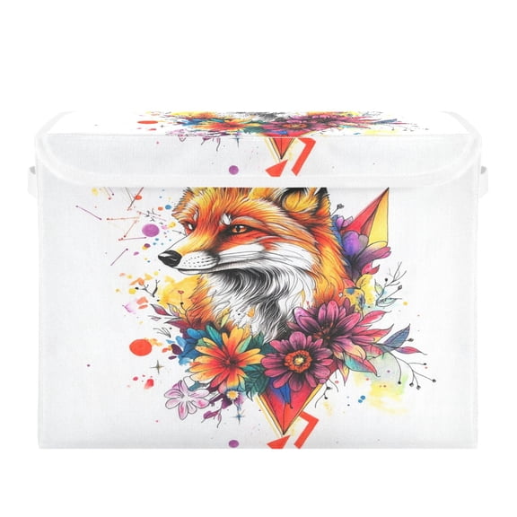 Storage Box With Lid 16.5x12.6x11.8In Foldable Stacked Household Storage Box Color Art Fox