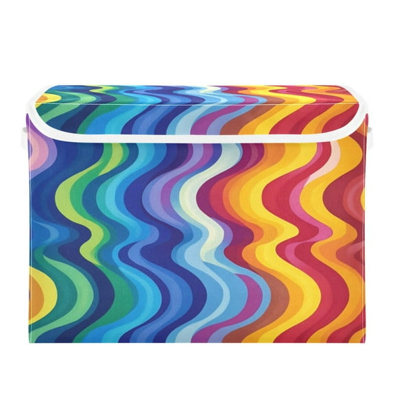 Storage Box With Lid 16.5x12.6x11.8In Foldable Stacked Household Storage Box Colored Curved Lines
