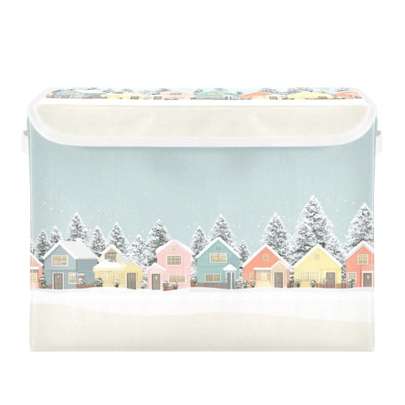 Storage Box With Lid 16.5x12.6x11.8In Foldable Stacked Household Storage Box Colorful Christmas House