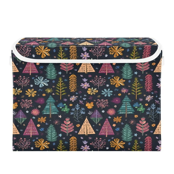 Storage Box With Lid 16.5x12.6x11.8In Foldable Stacked Household Storage Box Colorful Christmas Trees
