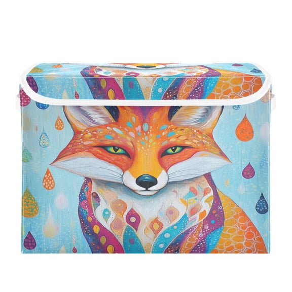 Storage Box With Lid 16.5x12.6x11.8In Foldable Stacked Household Storage Box Colorful Cool Foxes