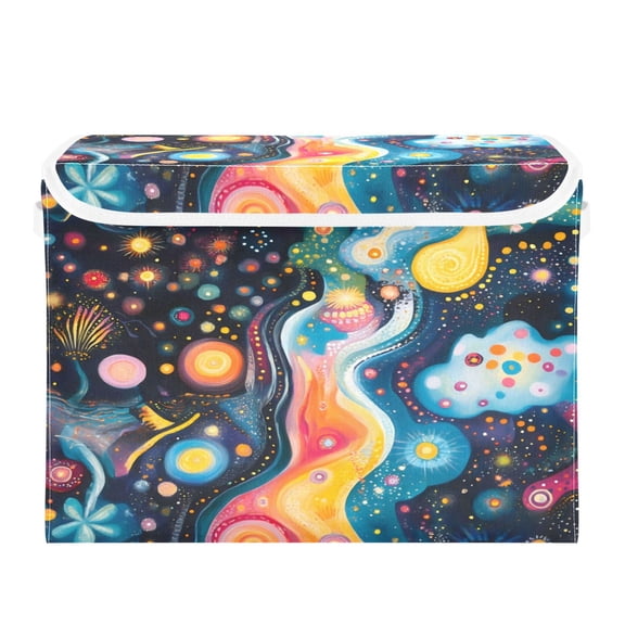 Storage Box With Lid 16.5x12.6x11.8In Foldable Stacked Household Storage Box Colorful Galaxies and Planets