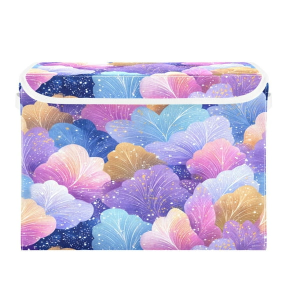 Storage Box With Lid 16.5x12.6x11.8In Foldable Stacked Household Storage Box Colorful Leaves