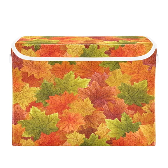 Storage Box With Lid 16.5x12.6x11.8In Foldable Stacked Household Storage Box Colorful Maple Leaves