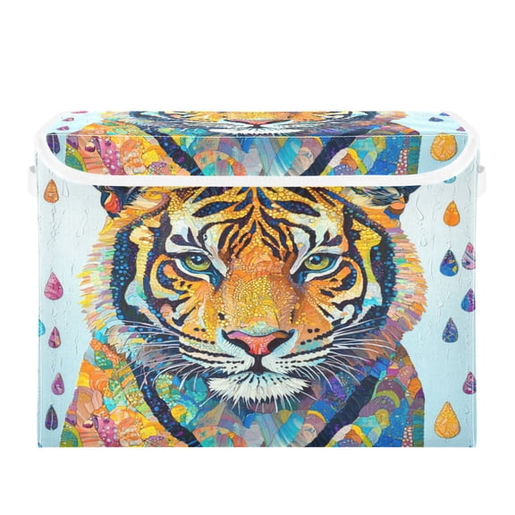 Storage Box With Lid 16.5x12.6x11.8In Foldable Stacked Household Storage Box Colorful Raindrop Tiger