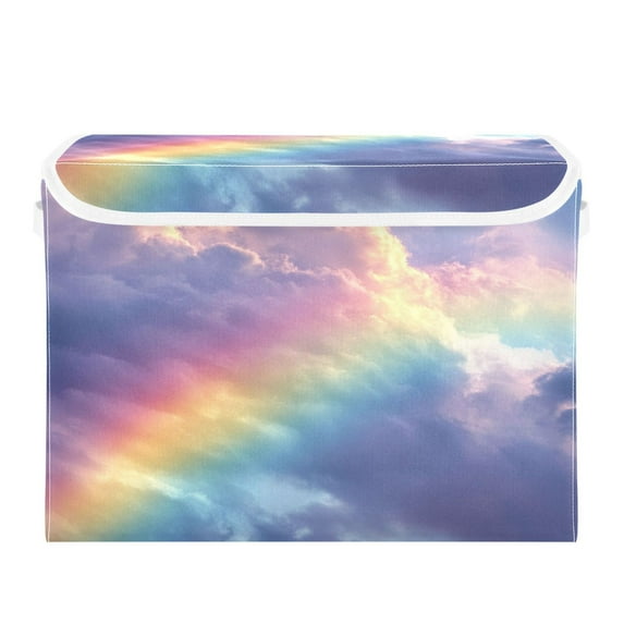Storage Box With Lid 16.5x12.6x11.8In Foldable Stacked Household Storage Box Colorful Sky