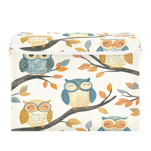 Storage Box With Lid 16.5x12.6x11.8In Foldable Stacked Household Storage Box Colorful Smiling Owl