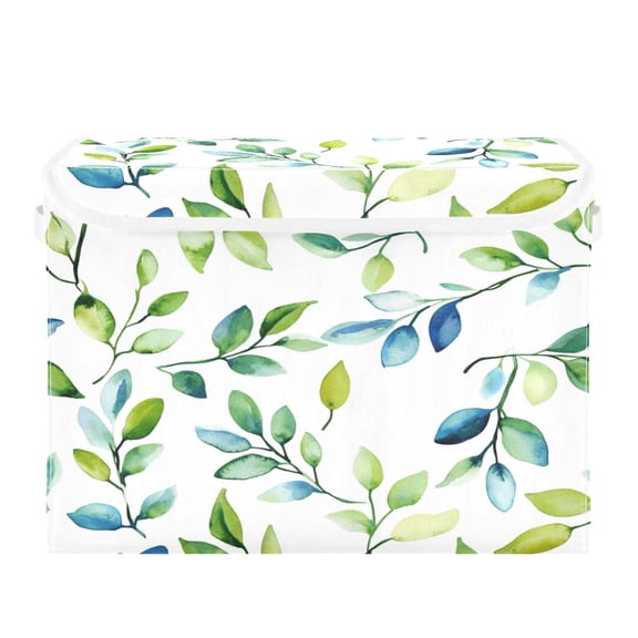 Storage Box With Lid 16.5x12.6x11.8In Foldable Stacked Household Storage Box Cool Beautiful Green Leaves