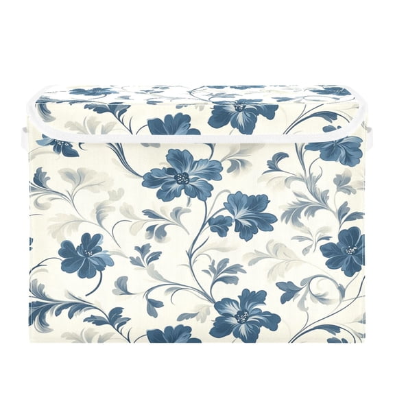 Storage Box With Lid 16.5x12.6x11.8In Foldable Stacked Household Storage Box Cool Cartoon Blue Flowers