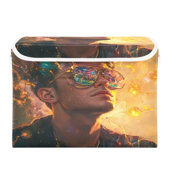 Storage Box With Lid 16.5x12.6x11.8In Foldable Stacked Household Storage Box Cool Cartoon Man