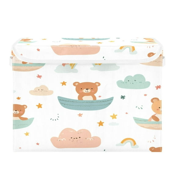 Storage Box With Lid 16.5x12.6x11.8In Foldable Stacked Household Storage Box Cool Cartoon Rainbow Bear