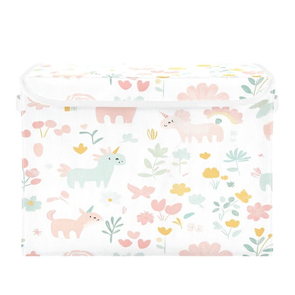 Storage Box With Lid 16.5x12.6x11.8In Foldable Stacked Household Storage Box Cool Cartoon Rainbow Pony