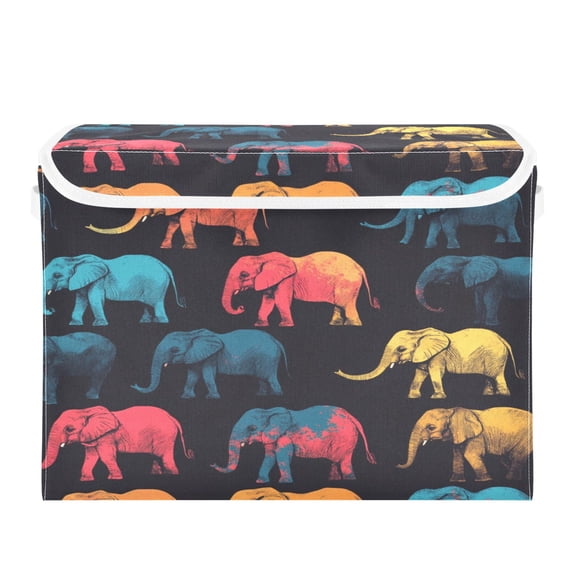 Storage Box With Lid 16.5x12.6x11.8In Foldable Stacked Household Storage Box Cool Elephant