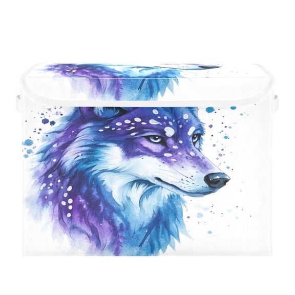 Storage Box With Lid 16.5x12.6x11.8In Foldable Stacked Household Storage Box Cool Wolf Pattern