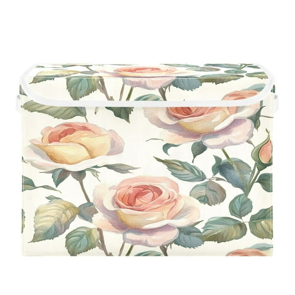 Storage Box With Lid 16.5x12.6x11.8In Foldable Stacked Household Storage Box Coral Roses Seamless