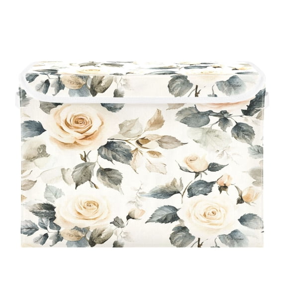 Storage Box With Lid 16.5x12.6x11.8In Foldable Stacked Household Storage Box Coral Roses