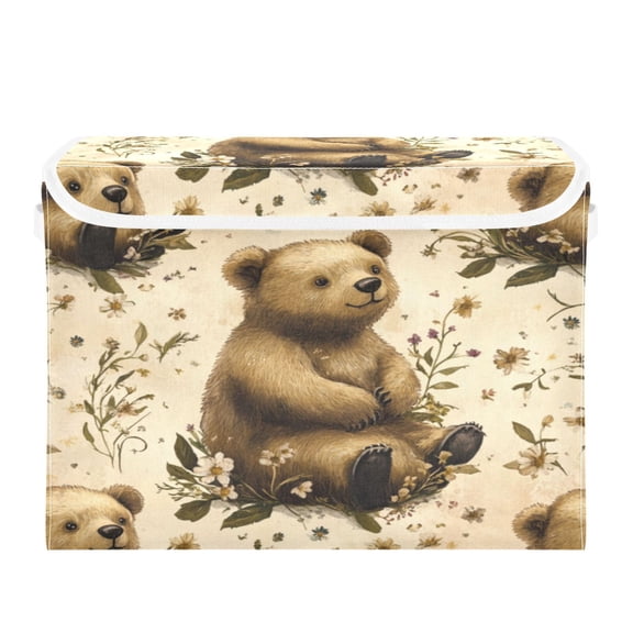 Storage Box With Lid 16.5x12.6x11.8In Foldable Stacked Household Storage Box Cuddly Gray Bear
