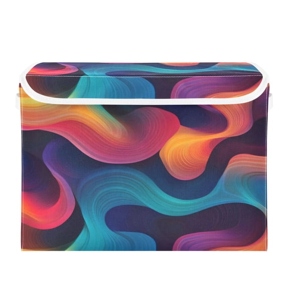 Storage Box With Lid 16.5x12.6x11.8In Foldable Stacked Household Storage Box Curved Line