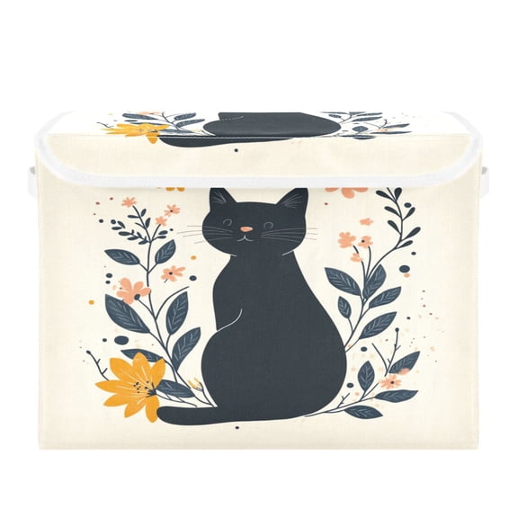 Storage Box With Lid 16.5x12.6x11.8In Foldable Stacked Household Storage Box Cute Black Cat