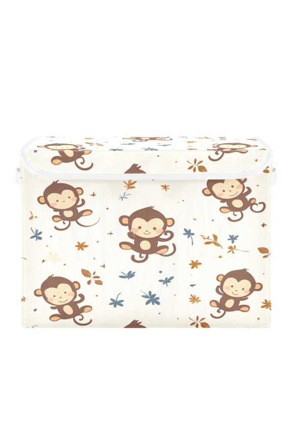 Storage Box With Lid 16.5x12.6x11.8In Foldable Stacked Household Storage Box Cute Brown Cartoon Monkey