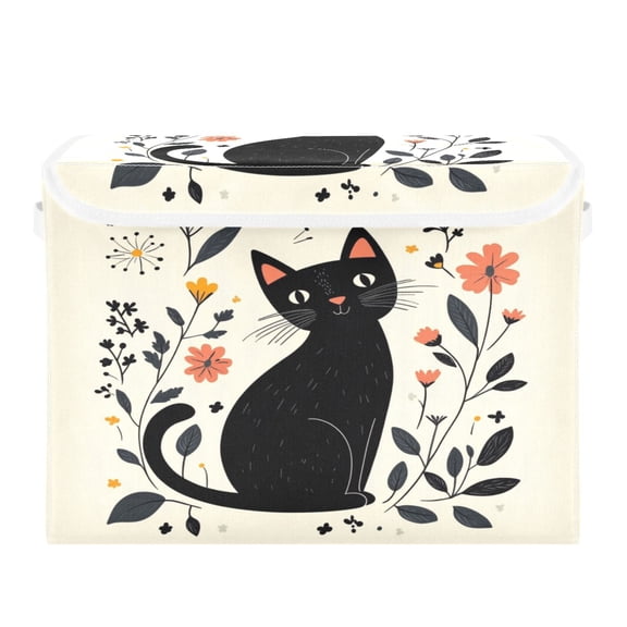 Storage Box With Lid 16.5x12.6x11.8In Foldable Stacked Household Storage Box Cute Cartoon Black Cat
