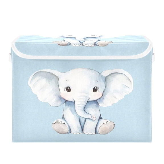 Storage Box With Lid 16.5x12.6x11.8In Foldable Stacked Household Storage Box Cute Cartoon Elephant Pattern
