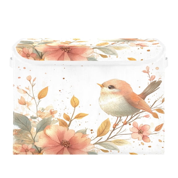Storage Box With Lid 16.5x12.6x11.8In Foldable Stacked Household Storage Box Cute Cartoon Orange Bird