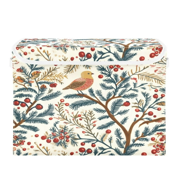 Storage Box With Lid 16.5x12.6x11.8In Foldable Stacked Household Storage Box Cute Christmas Bird Pattern
