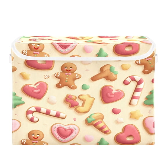 Storage Box With Lid 16.5x12.6x11.8In Foldable Stacked Household Storage Box Cute Christmas Gingerbread Man