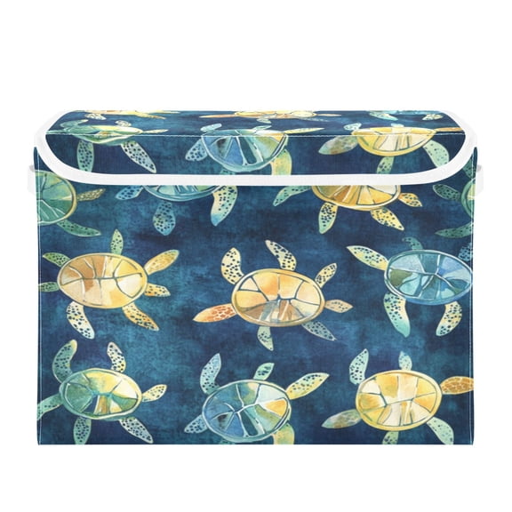 Storage Box With Lid 16.5x12.6x11.8In Foldable Stacked Household Storage Box Cute Green Turtle
