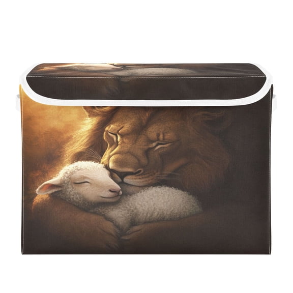 Storage Box With Lid 16.5x12.6x11.8In Foldable Stacked Household Storage Box Cute Lion Sheep