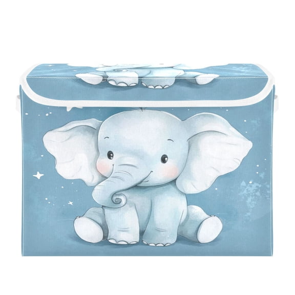 Storage Box With Lid 16.5x12.6x11.8In Foldable Stacked Household Storage Box Cute Little Blue Elephant