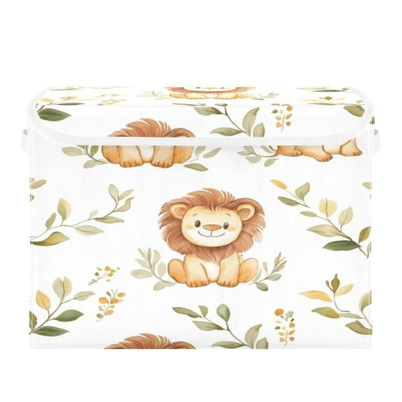 Storage Box With Lid 16.5x12.6x11.8In Foldable Stacked Household Storage Box Cute Little Brown Lion