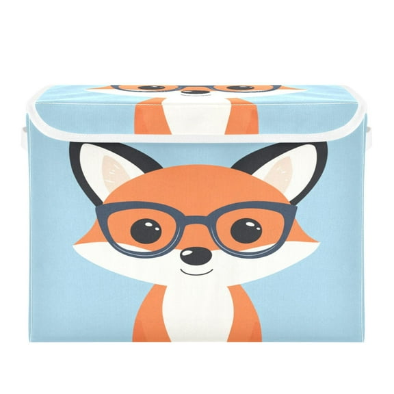 Storage Box With Lid 16.5x12.6x11.8In Foldable Stacked Household Storage Box Cute Little Fox