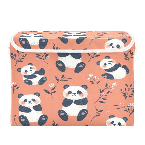 Storage Box With Lid 16.5x12.6x11.8In Foldable Stacked Household Storage Box Cute Little Panda Seamless