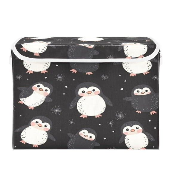 Storage Box With Lid 16.5x12.6x11.8In Foldable Stacked Household Storage Box Cute Little Penguin Seamless