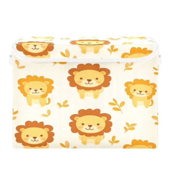 Storage Box With Lid 16.5x12.6x11.8In Foldable Stacked Household Storage Box Cute Little Yellow Lion