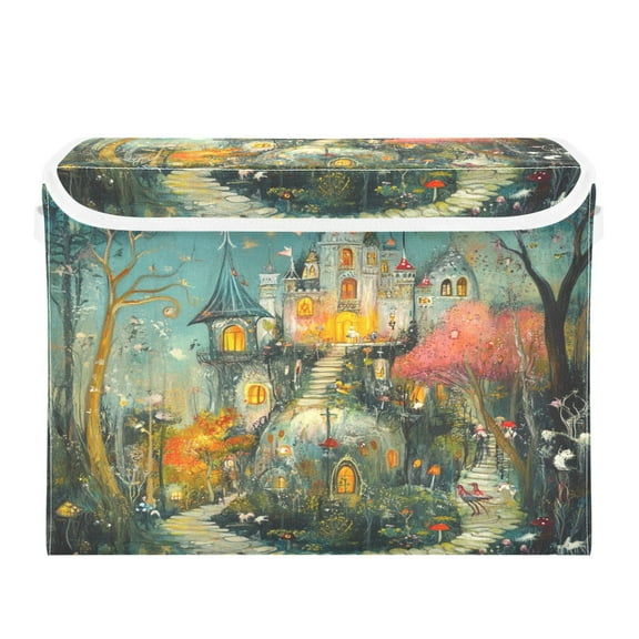 Storage Box With Lid 16.5x12.6x11.8In Foldable Stacked Household Storage Box Cute Magic House