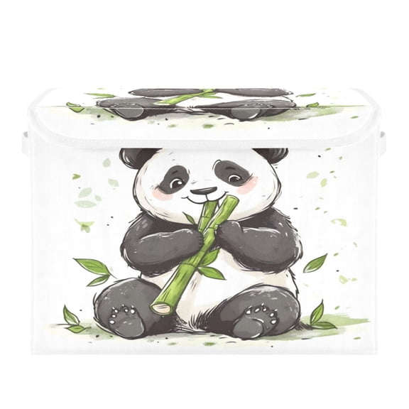 Storage Box With Lid 16.5x12.6x11.8In Foldable Stacked Household Storage Box Cute Panda Eats Bamboo