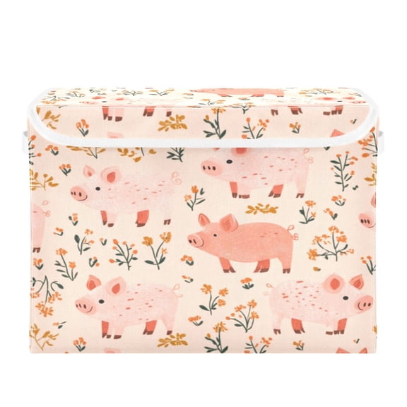Storage Box With Lid 16.5x12.6x11.8In Foldable Stacked Household Storage Box Cute Pink Cartoon Pig