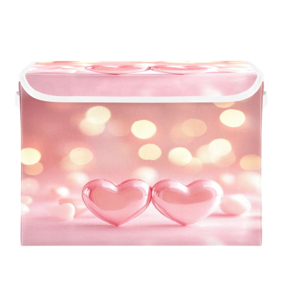 Storage Box With Lid 16.5x12.6x11.8In Foldable Stacked Household Storage Box Cute Pink Heart Pattern