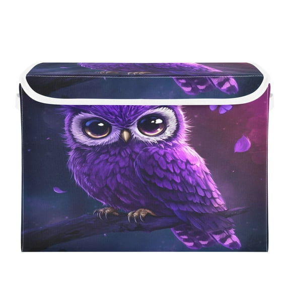 Storage Box With Lid 16.5x12.6x11.8In Foldable Stacked Household Storage Box Cute Purple Cartoon Owl