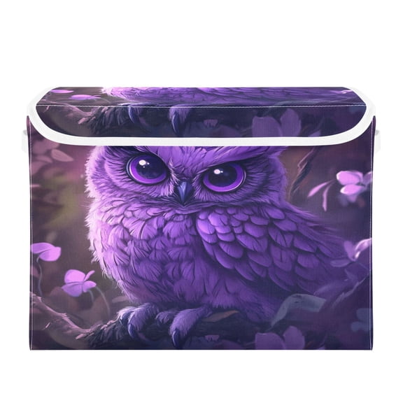 Storage Box With Lid 16.5x12.6x11.8In Foldable Stacked Household Storage Box Cute Purple Owl