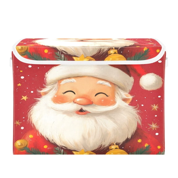 Storage Box With Lid 16.5x12.6x11.8In Foldable Stacked Household Storage Box Cute Red Santa Claus