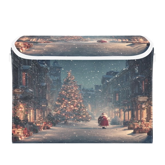 Storage Box With Lid 16.5x12.6x11.8In Foldable Stacked Household Storage Box Cute Santa Claus