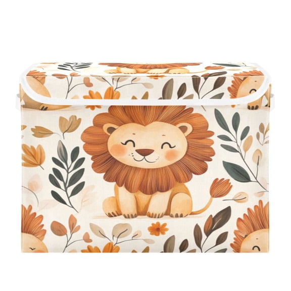 Storage Box With Lid 16.5x12.6x11.8In Foldable Stacked Household Storage Box Cute Smiling Lion